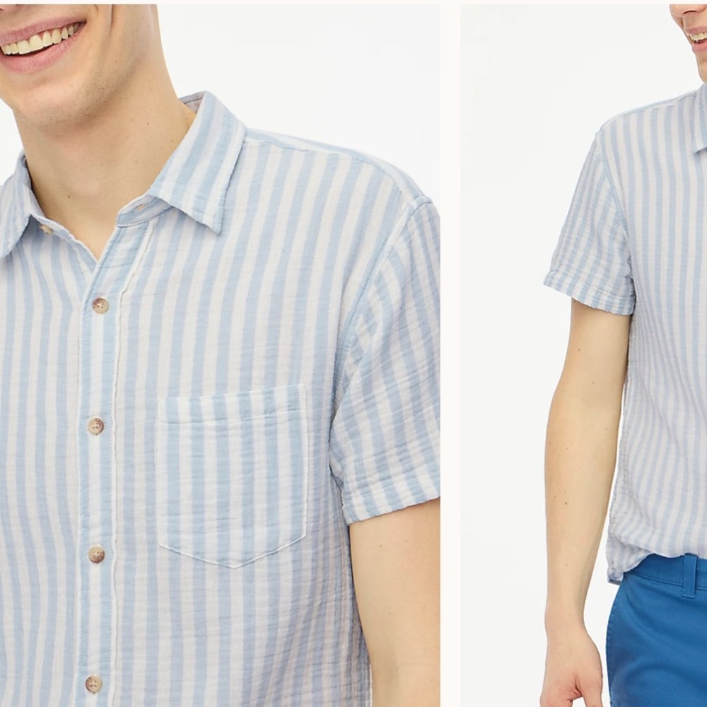 J.Crew Blue/White Stripes Gauzy Cotton Coastal Lightweight Button Up Shirt, M